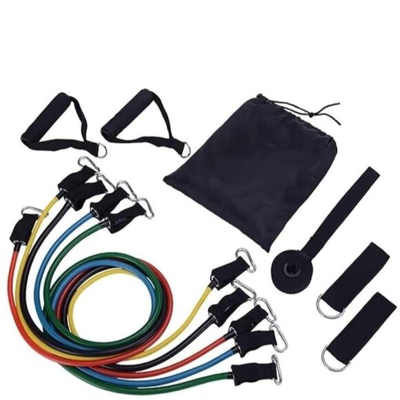 NEW Resistance Training Bands 11 Piece Set Home Workout Physical Therapy Yoga Pi - Picture 12 of 16